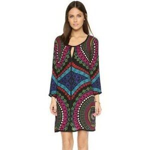 Ella Moss Aurora Shift Mini Dress Size S 3/4 Sleeve Printed Black Multi EUC B85